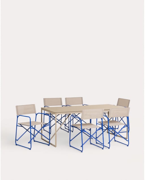 Rectangular Table Set (185x85 cm) and 6 Folding Metal and Fabric Chairs for Outdoor Use Bowye - Blue Sapphire
