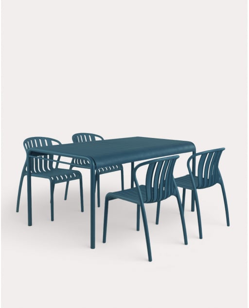 Outdoor dining set with rectangular table 153x90 cm and 4 polypropylene chairs Baztan