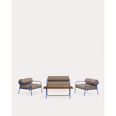 Garden Set with 2-Seater Sofa, 2 Armchairs and Metal and Fabric Coffee Table Mitha Blue Sapphire - The Masie