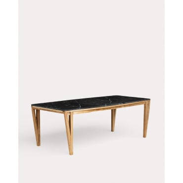 Rectangular Dining Table in Marble and Acacia Wood (220x100 cm) Mundy Black Obsidian Marble - The Masie