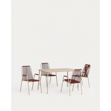 Rectangular Table Set (130x80 cm) Mijail and 4 Metal Armchairs Mayailer for Outdoor Use Brown Clay - The Masie