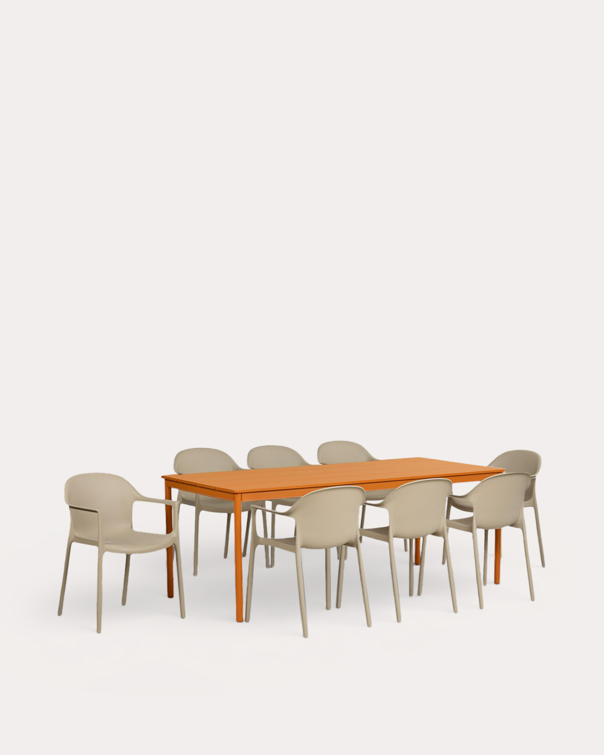 Rectangular Metal Table Set (200x90 cm) Dessie and 8 Outdoor Polypropylene Armchairs Juana