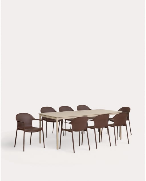 Outdoor dining set with rectangular metal table 200x90 cm Dessie and 8 polypropylene armchairs Juana