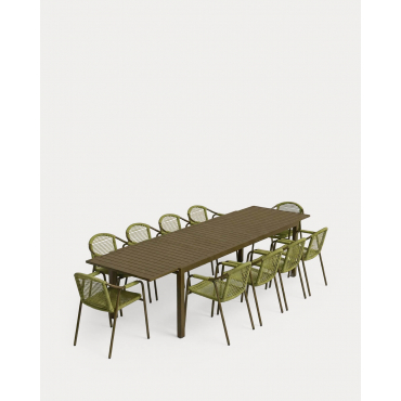 Rectangular Extendable Table Set (135-265 cm) Seila and 10 Metal Armchairs Murna for Outdoor Use Green Nori - The Masie
