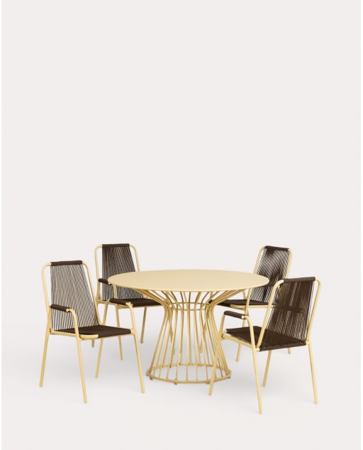 Round Table Set (Ø120 cm) Nouli and 4 Metal Armchairs Mayailer for Outdoor Use