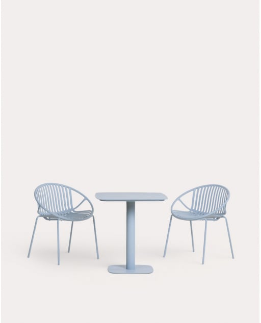 Zoilo Square Metal Table Set (70x70 cm) and 2 Anier Outdoor Polypropylene Chairs