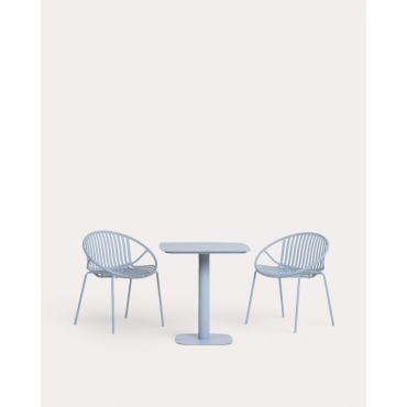 Zoilo Square Metal Table Set (70x70 cm) and 2 Anier Outdoor Polypropylene Chairs Blue Silvery - The Masie