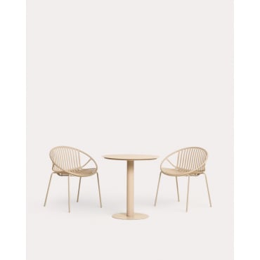 Banon Round Metal Table Set (Ø70 cm) and 2 Anier Outdoor Polypropylene Chairs Brown Clay - The Masie