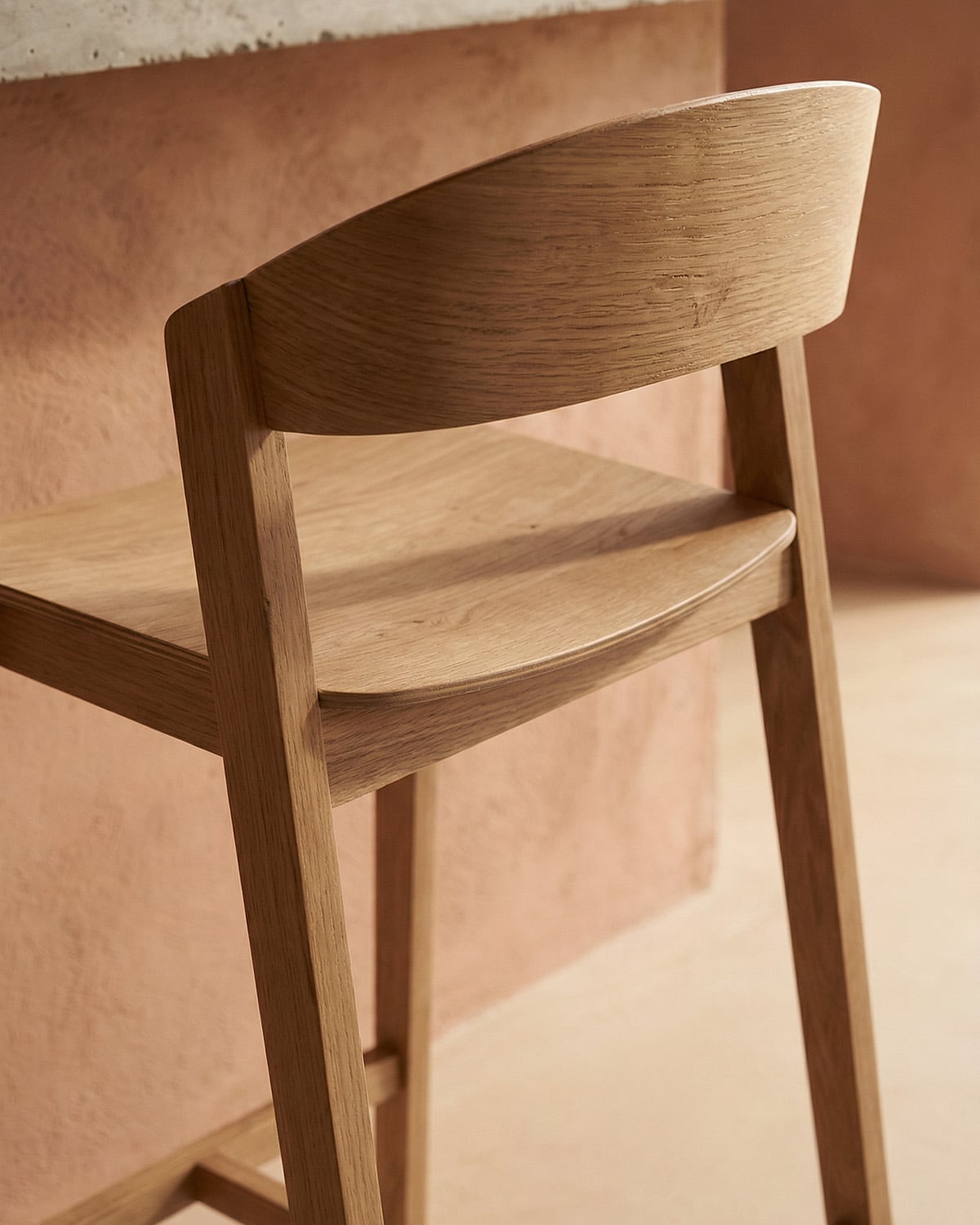 Pack 2 High Oak Wood Stools (65 cm) Laly, gallery image 3