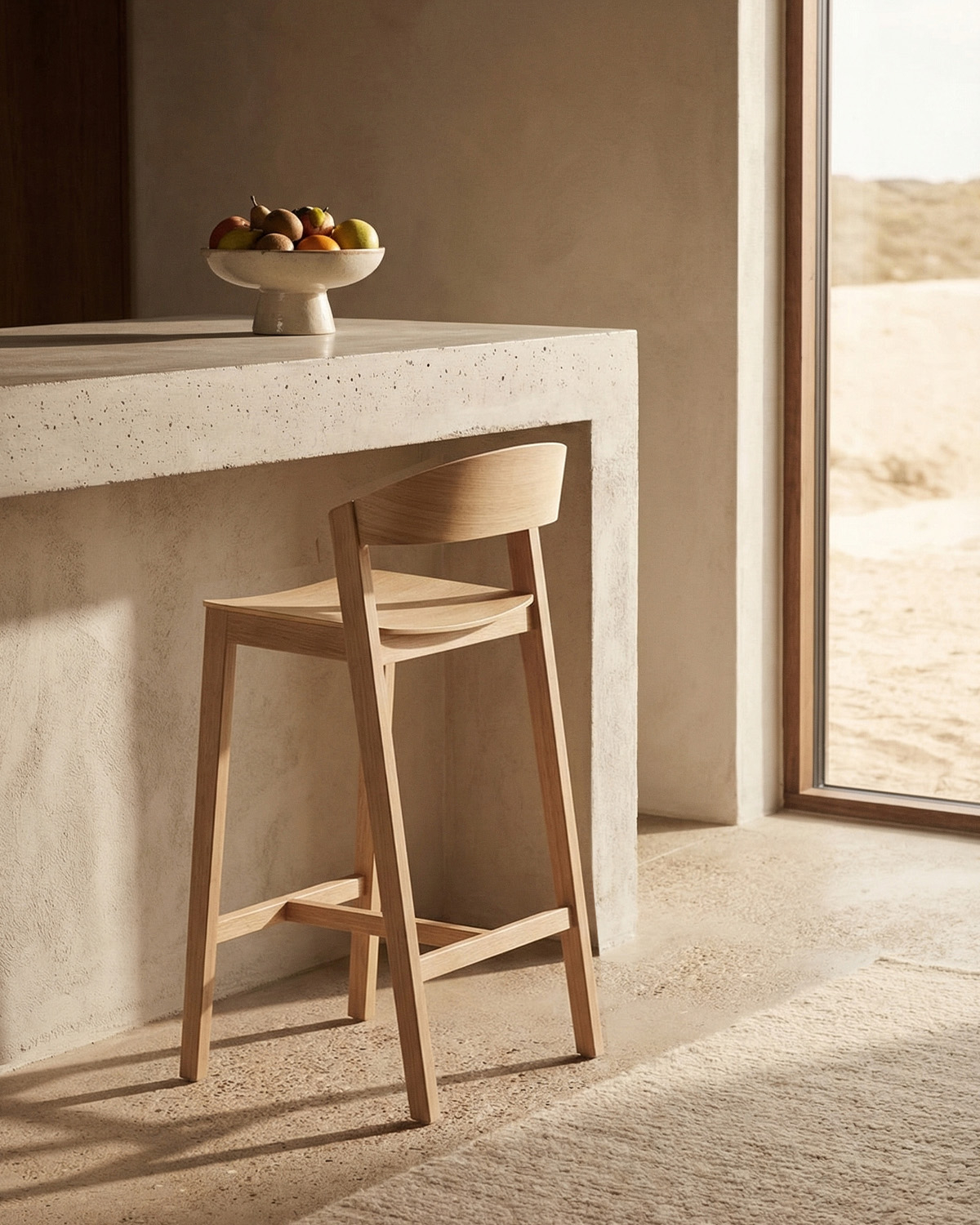 High Oak Wood Stool Laly, gallery image 2