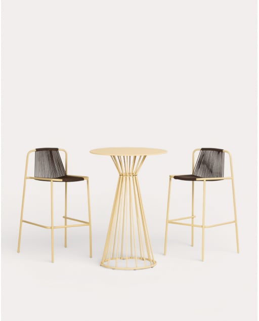 Round High Table Set (Ø70 cm) Nouli and 2 Metal High Stools (75 cm) Mayailer for Outdoor Use