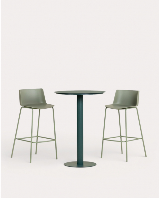 Round Metal High Table Set (Ø70 cm) Banon and 2 Polypropylene High Stools (74 cm) Meivy  for Outdoor