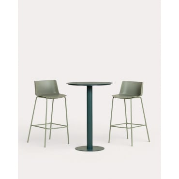 Round Metal High Table Set (Ø70 cm) Banon and 2 Polypropylene High Stools (74 cm) Meivy for Outdoor Green Sage - The Masie