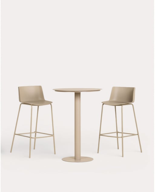 Round Metal High Table Set (Ø70 cm) Banon and 2 Polypropylene High Stools (74 cm) Meivy  for Outdoor - Brown Clay
