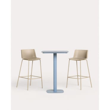 Square Metal High Table Set (70x70 cm) Zoilo and 2 Polypropylene High Stools (74 cm) Meivy for Outdoor Blue Silvery - The Masie