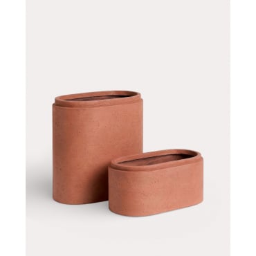 Set of 2 Elongated Cement Planters Bieito Red Brick - The Masie