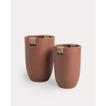 Set of 2 Tall Cement Planters Fitonia Red Brick - The Masie
