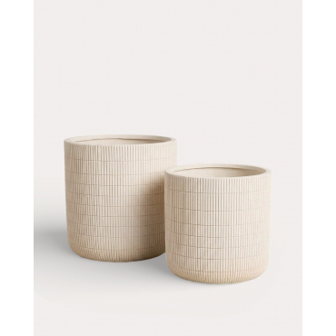 Set of 2 Low Cement Planters Potos White Alabaster - The Masie