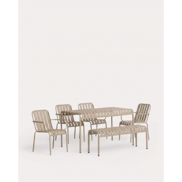 Rectangular Table Set (130x80 cm) with 1 Bench and 4 Metal Chairs Tavo Outdoor Brown Clay - The Masie