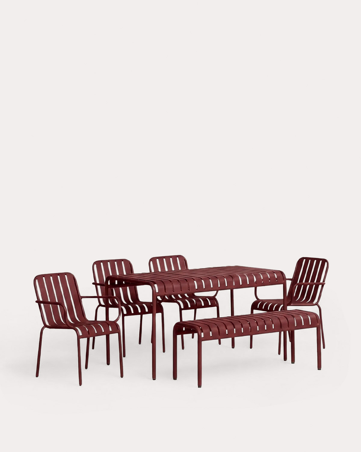 Rectangular Table Set (130x80 cm) with 1 Bench and 4 Metal Chairs Tavo Outdoor, gallery image 1