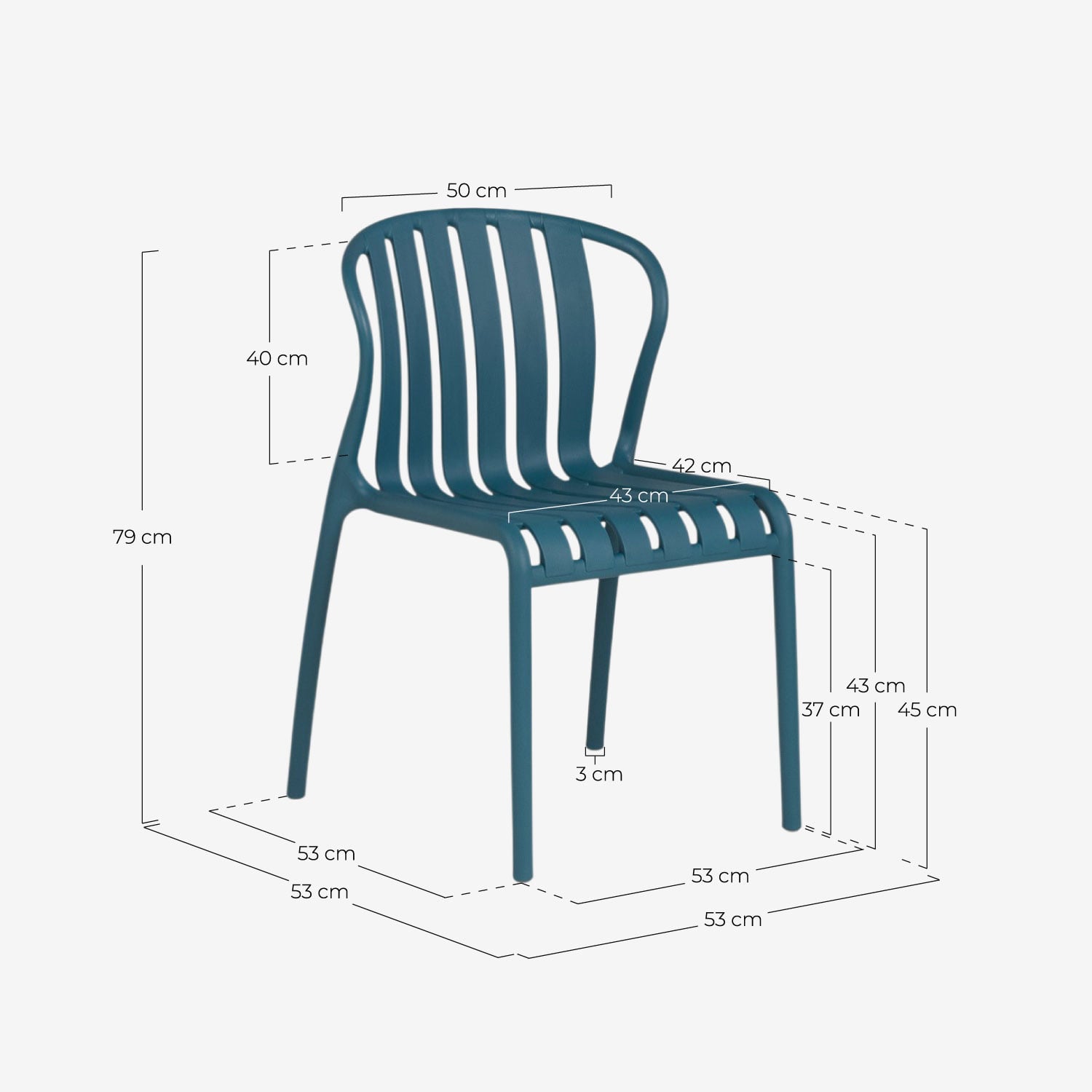 Pack 4 Polypropylene Dining Chairs Baztan, measurements