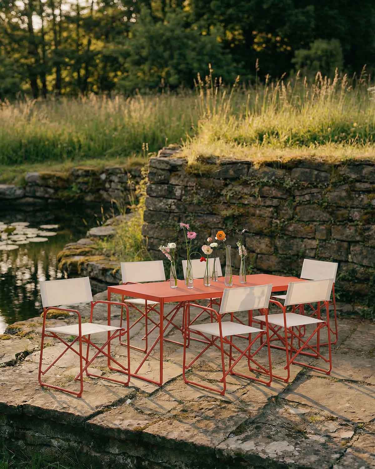 Rectangular Table Set (185x85 cm) and 6 Folding Metal and Fabric Chairs for Outdoor Use Bowye, gallery image 2