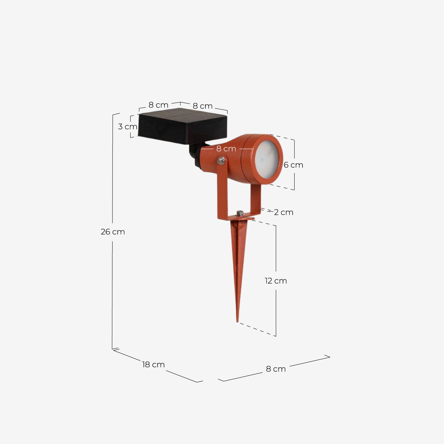 Outdoor Aluminum Solar LED Spotlight Lythea, measurements