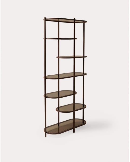 Metal and Tempered Glass Bookshelf (190x85 cm) Yerry - Chocolate Brown