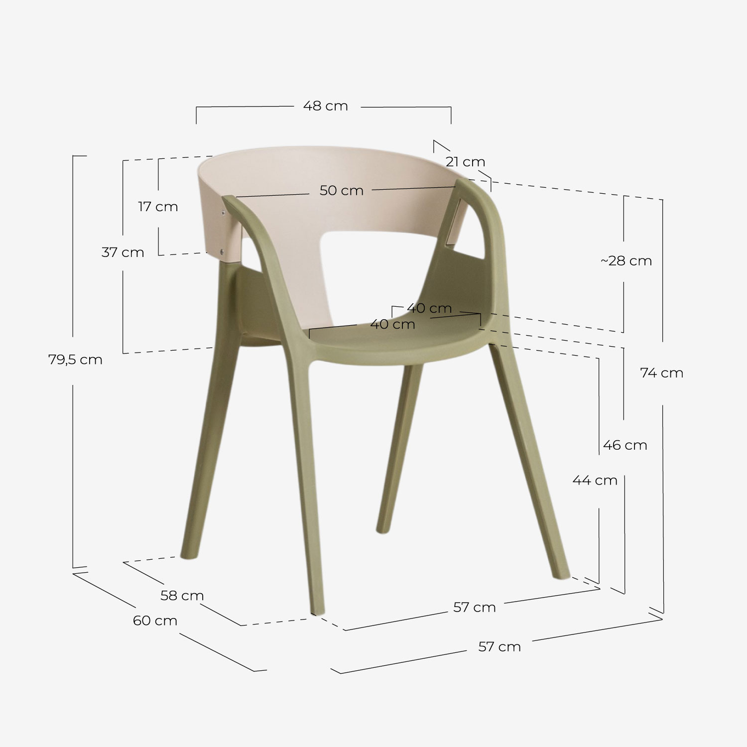 Pack 4 Polypropylene Dining Chairs Barrax, measurements