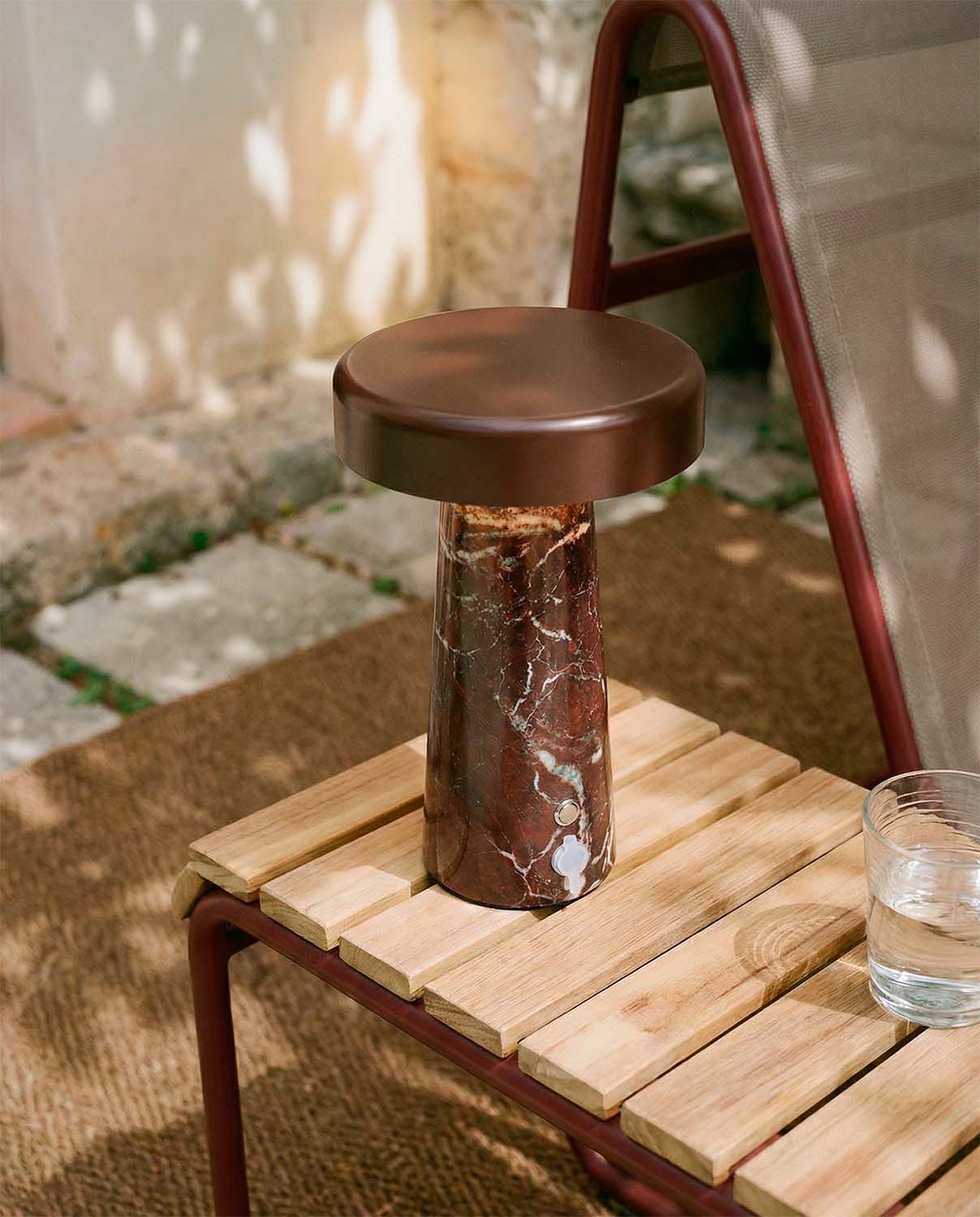 Wireless LED Outdoor Table Lamp in Marble and Metal Mysha, gallery image 6