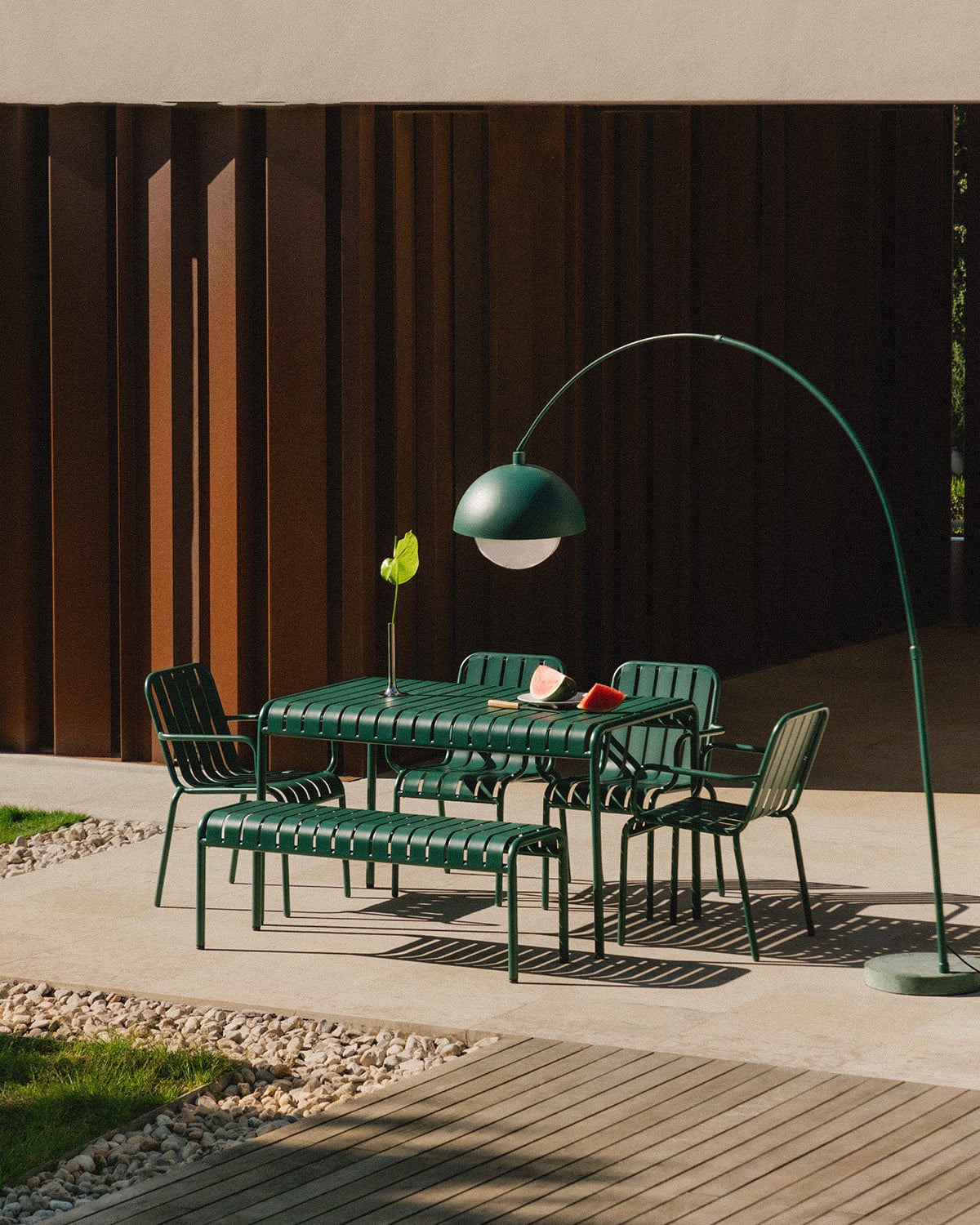 Rectangular Table Set (130x80 cm) with 1 Bench and 4 Metal Chairs Tavo Outdoor, gallery image 2