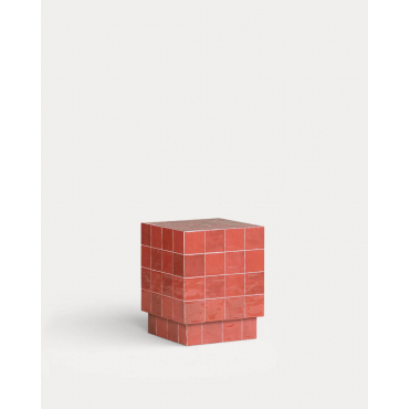 Square Outdoor Side Table in Ceramic and Cement (40x40 cm) Nilsi Red Brick - The Masie