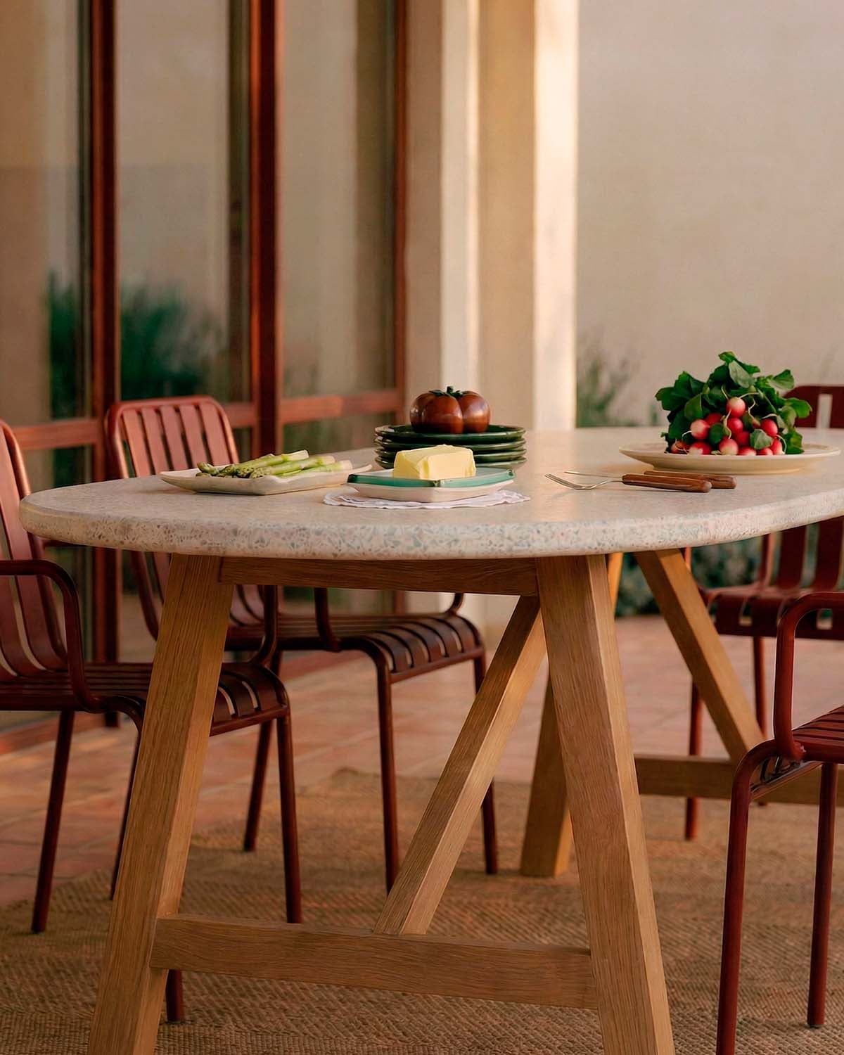 Oval Outdoor Table in Terrazzo and Acacia Wood (230x100 cm) Mirena, gallery image 3