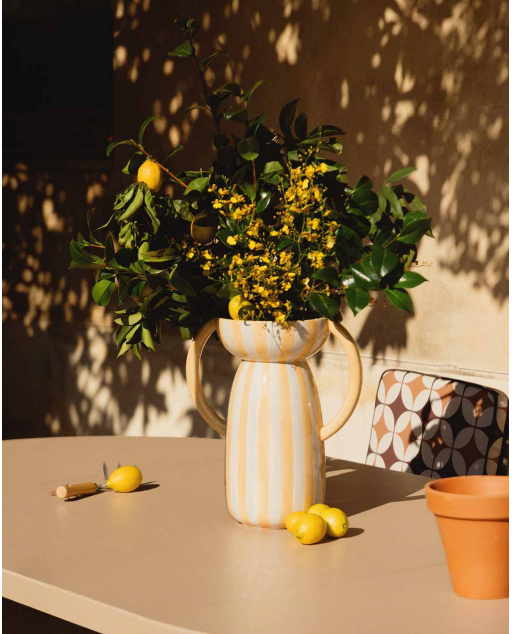 Tall Dolomite Vase XL Litchi Lines