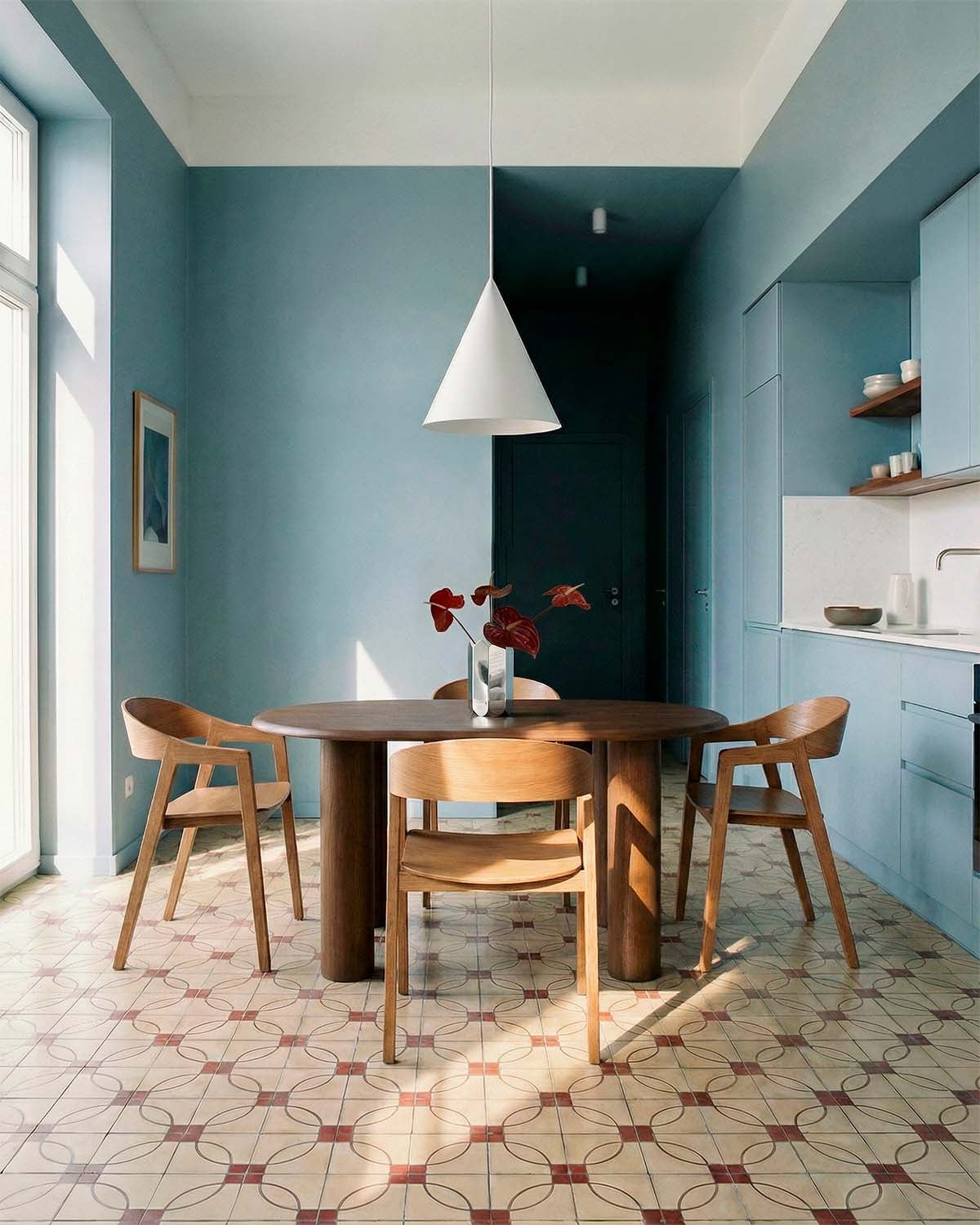 Alhie Oval Dining Table Set (180x100 cm) and 4 Laly Dining Chairs with Wooden Armrests, gallery image 2