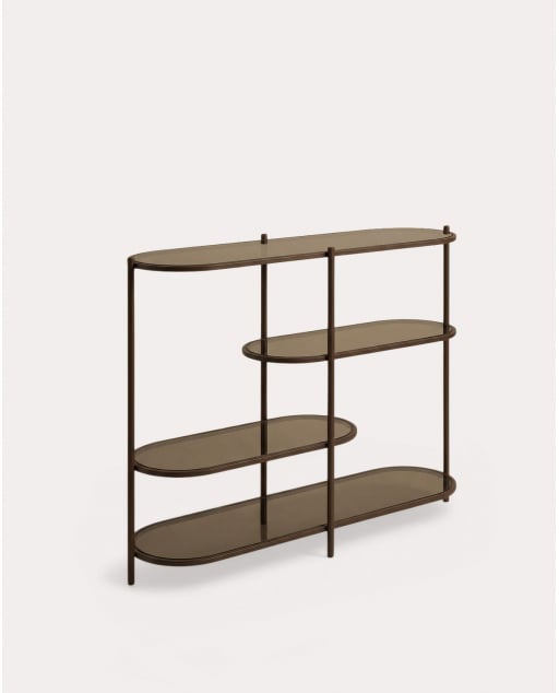 Metal and Tempered Glass Bookshelf (90x123 cm) Yerry - Chocolate Brown