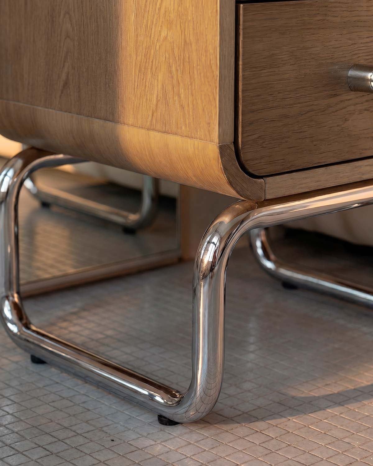 Bedside Table with 2 Drawers in Wood and Metal (50.5x45.5 cm) Tober, gallery image 3