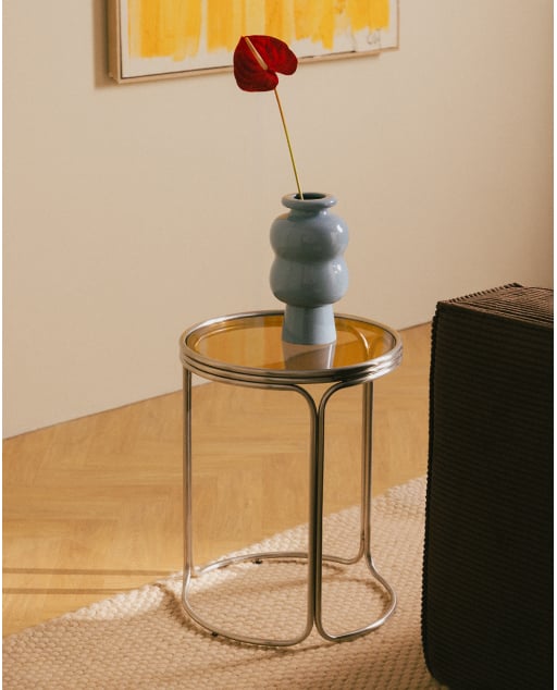 Round Side Table in Metal and Tempered Glass (Ø40 cm) Massia
