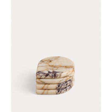 Set of 4 Round Marble Coasters Hatem Calacatta White Marble - The Masie