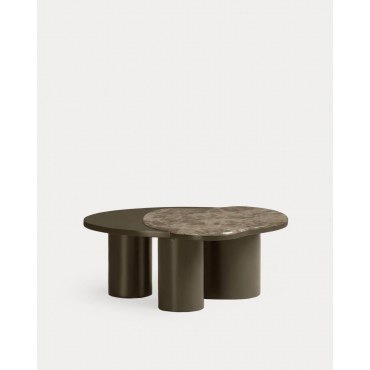 Marble and Wood Coffee Table (80x73 cm) Zenia Green Nori - The Masie