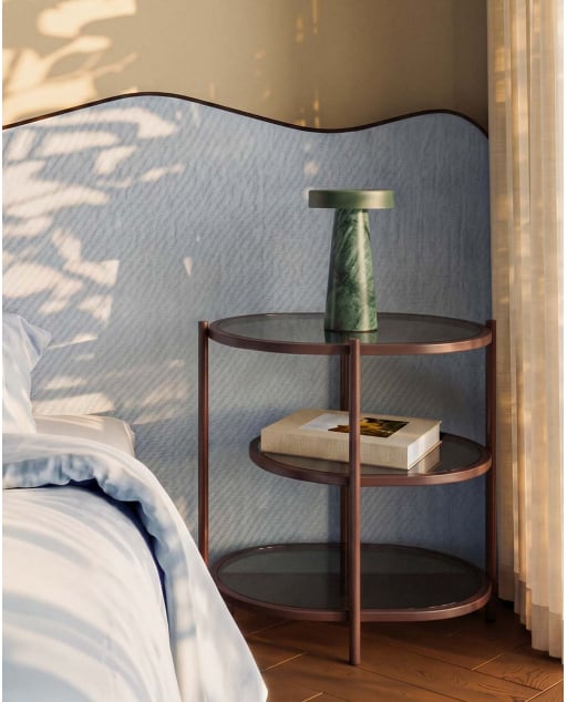 Oval bedside table 50x40 cm made of metal and tempered glass Yerry