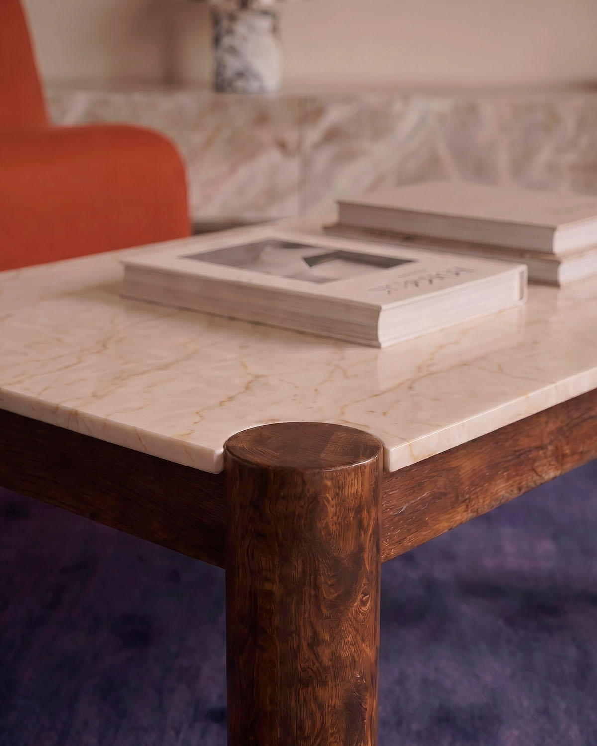 Rectangular Coffee Table in Botticino Marble and Mango Wood (120x60 cm) Dublin, gallery image 3