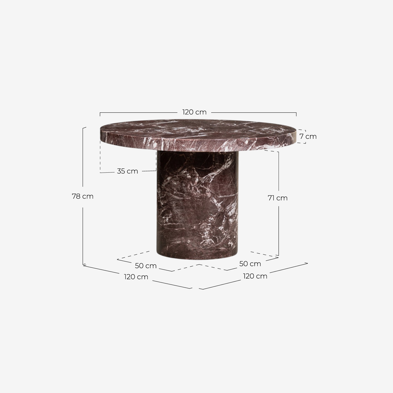 Round Cement Dining Table (Ø120 cm) Mathis, measurements