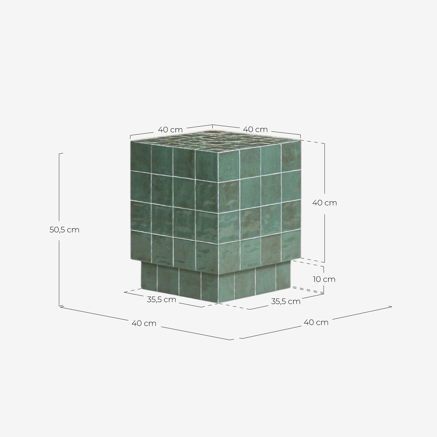 Square Outdoor Side Table in Ceramic and Cement (40x40 cm) Nilsi, measurements