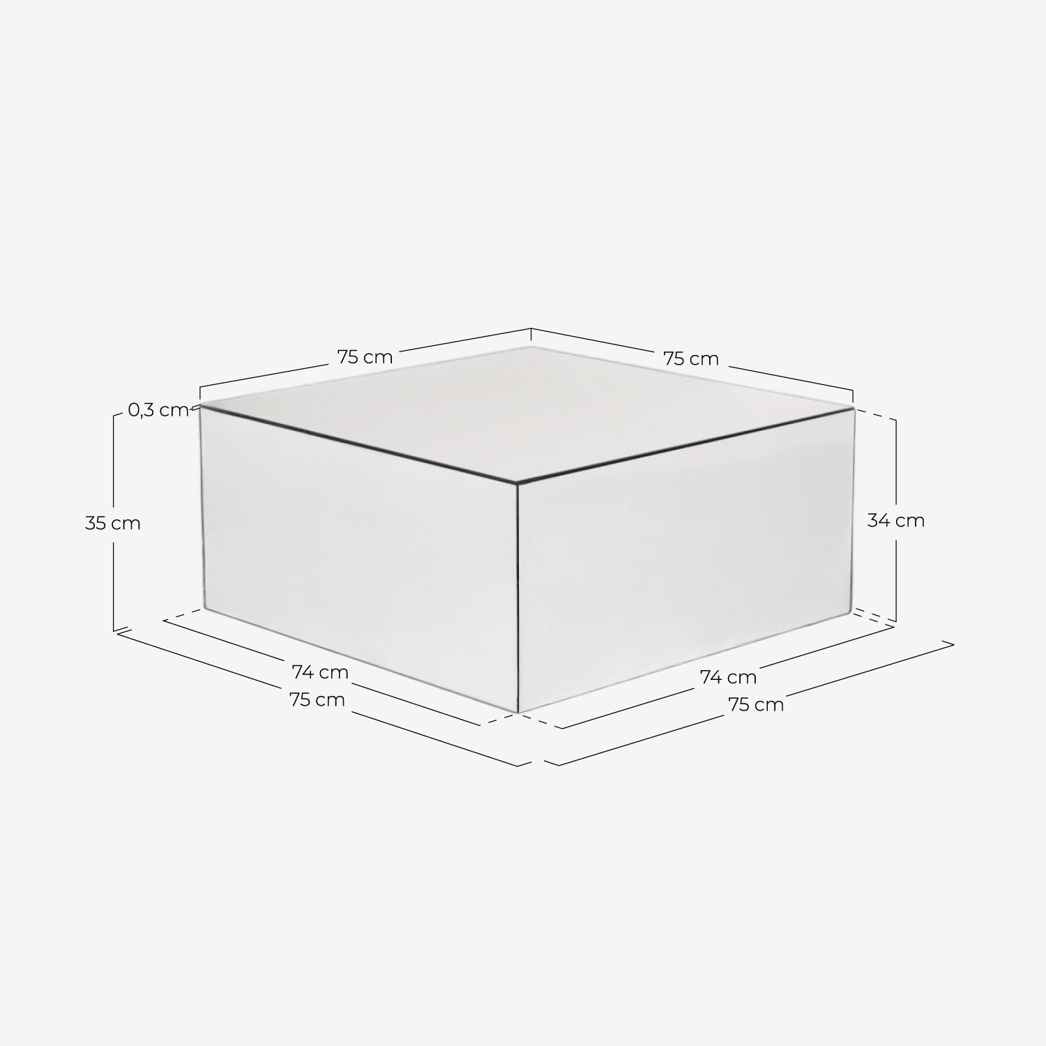 Square Glass Coffee Table (75x75 cm) Ninel, measurements