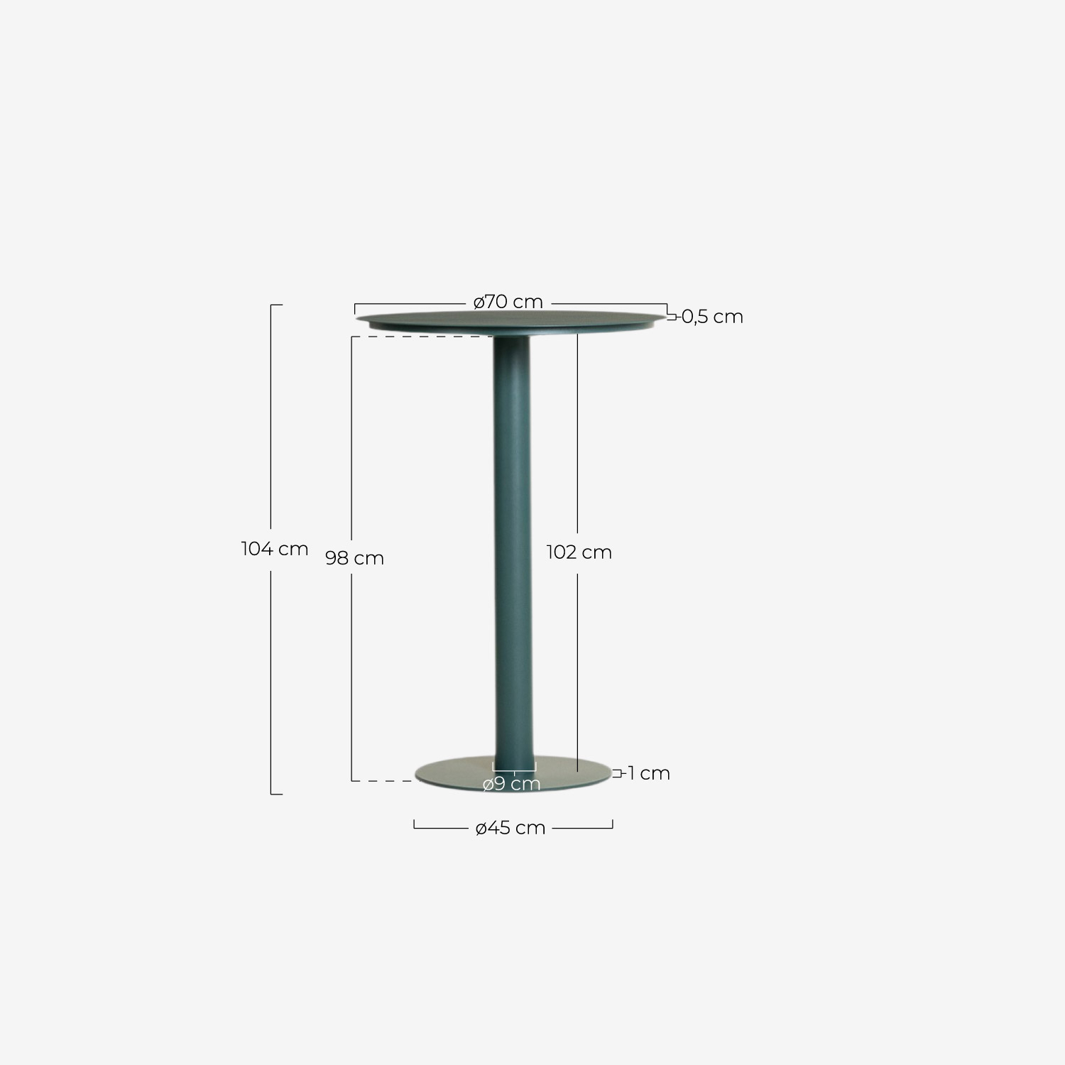 Round Metal Outdoor High Table (Ø70 cm) Banon , measurements