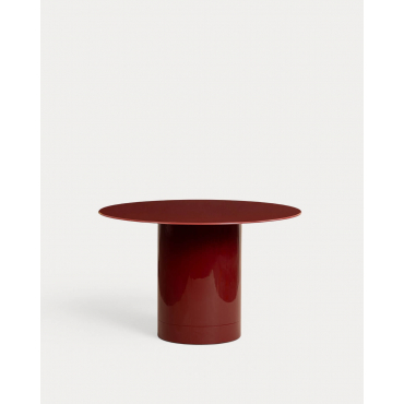 Round Glass and Wood Dining Table (Ø120 cm) Merne Red Tinto - The Masie