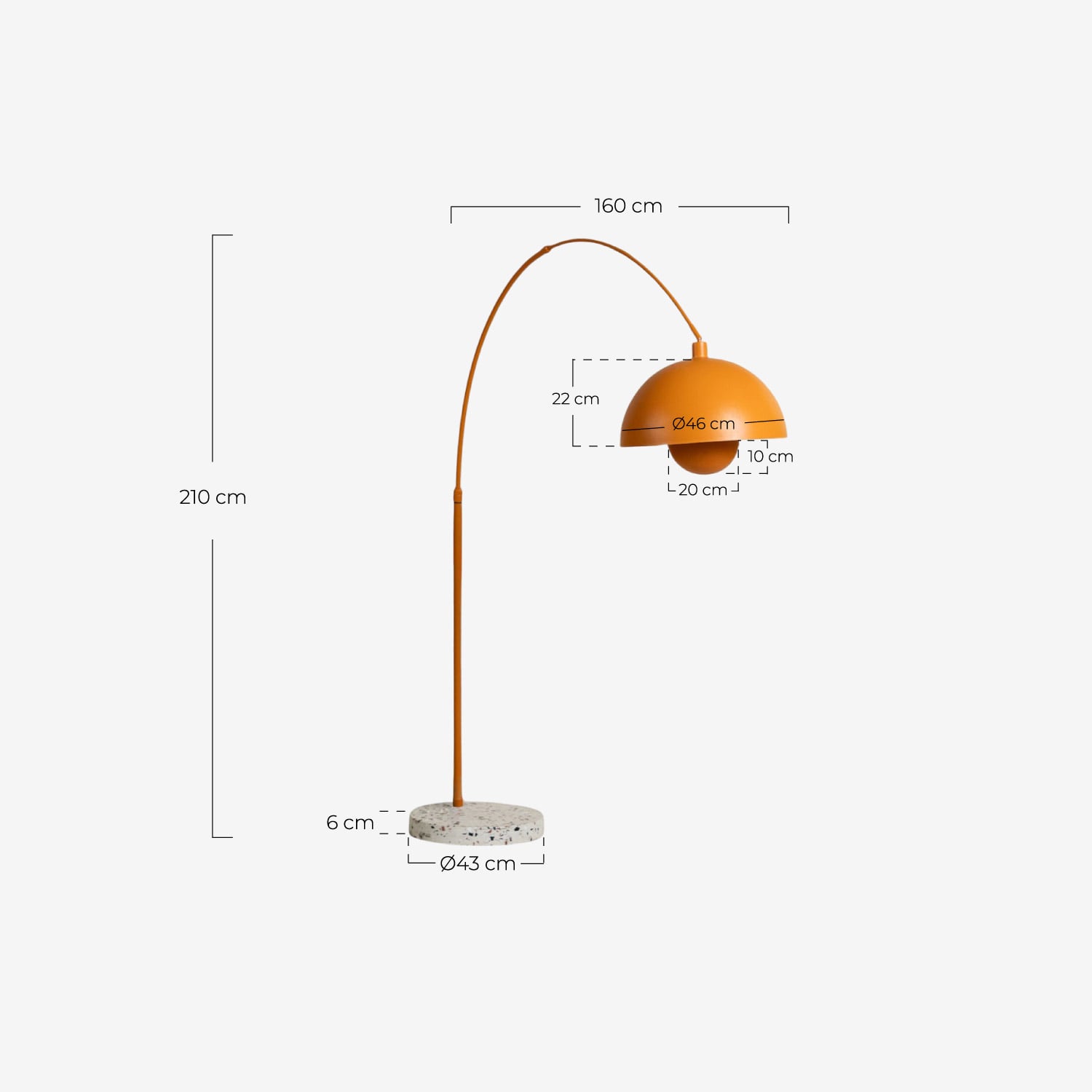 Metal and Marble Floor Lamp Gasperi, measurements