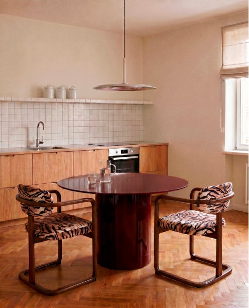 Round Glass and Wood Dining Table (Ø120 cm) Merne