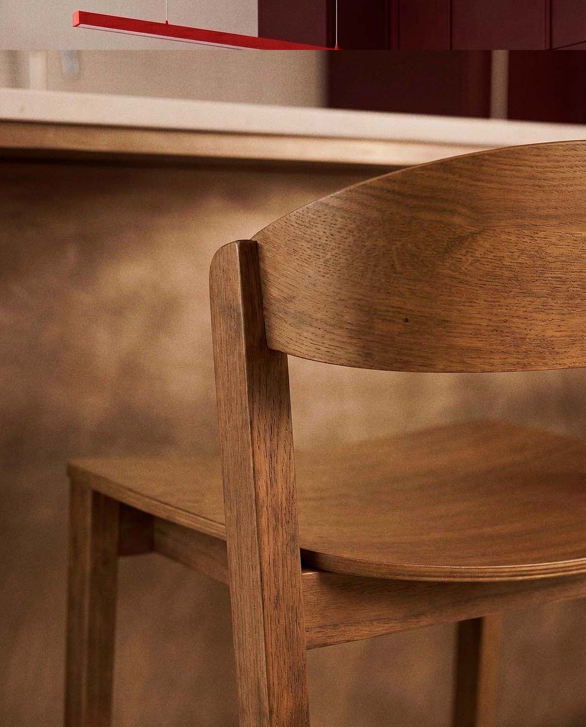 Pack 4 High Oak Wood Stools Laly, gallery image 3